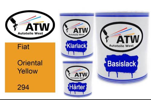 Fiat, Oriental Yellow, 294: 1L Lackdose + 1L Klarlack + 500ml Härter - Set, von ATW Autoteile West.